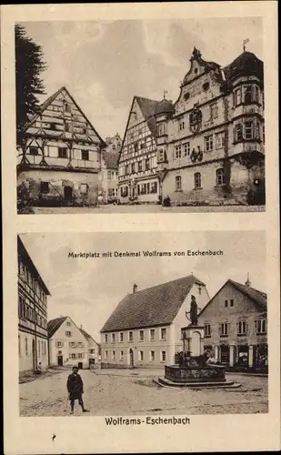 Ak Wolframs Eschenbach in Mittelfranken Bayern, Marktplatz, Denkmal Wolfram von Eschenbach