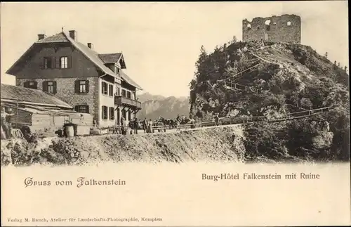 Ak Pfronten im Allgäu Bayern, Burg Falkenstein, Burghotel mit Ruine