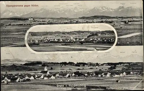 Ak Ebenhofen Biessenhofen im Ostallgäu, Gesamtansicht vom Holdersberg, Alpenpanorama