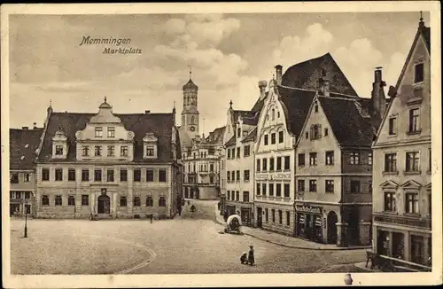Ak Memmingen in Schwaben, Marktplatz, Geschäftshäuser