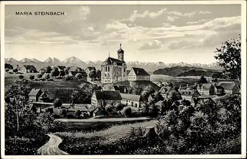 Ak Maria Steinbach Legau im Unterallgäu Schwaben, Gesamtansicht, Pfarrkirche