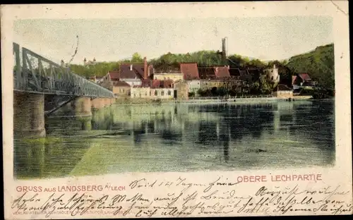 Ak Landsberg am Lech in Oberbayern, Obere Lechpartie, Brücke