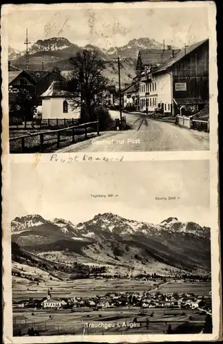 Ak Trauchgau Halblech im Allgäu Schwaben, Gasthof zur Post, Panorama, Tegelberg, Säuling