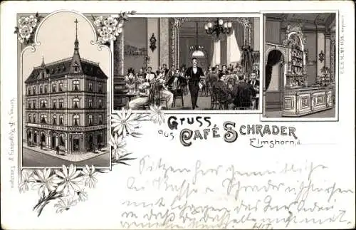 Litho Elmshorn in Holstein, Café Schrader, Innenansicht