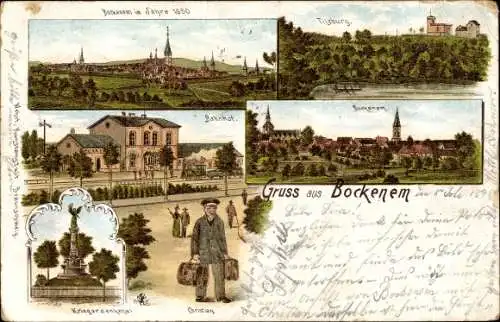 Litho Bockenem Niedersachsen, Bahnhof, Tilsburg, Kriegerdenkmal, Christian, Reisender