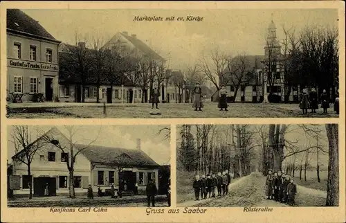 Ak Zabór Saabor Fürsteneich Schlesien, Marktplatz, Kirche, Kaufhaus, Rüsterallee, Manöver 1909