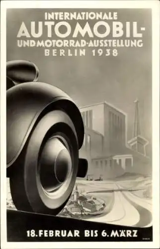 Künstler Ak Berlin Charlottenburg Westend, Internationale Automobil und Motorrad Ausstellung 1938