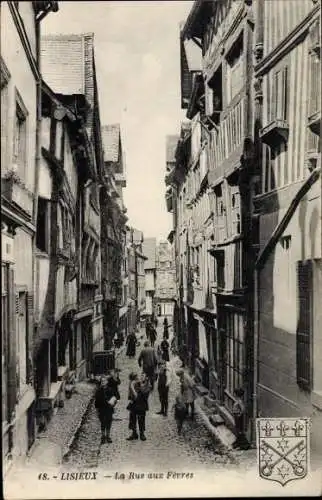 Ak Lisieux Calvados, La Rue aux Fevres, Wappen