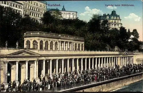 Ak Karlovy Vary Karlsbad Stadt, Verkehr beim Mühlbrunn