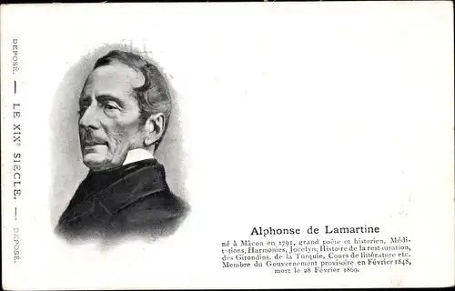 Ak Alphonse de Lamartine, poete et historien, Portrait, Schriftsteller