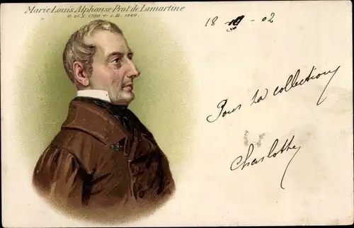 Litho Schriftsteller Marie Louis Alphonse Prat de Lamartine, Portrait
