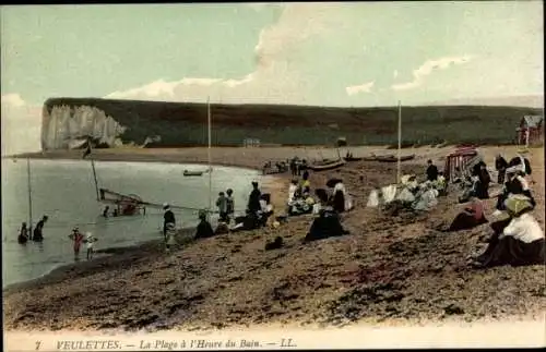 Ak Veulettes Seine Maritime, La Plage a l'Heure du Bain