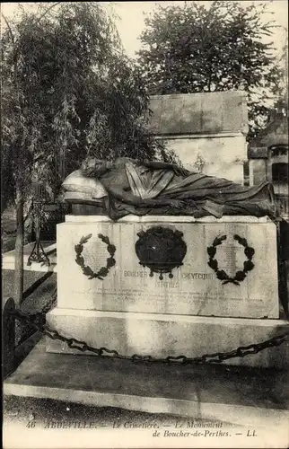 Ak Abbeville Somme, Le Cimetiere, Monument de Boucher de Perthes