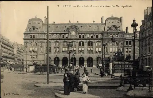 Ak Paris VIII., Gare St. Lazare et entree du Metropolitain