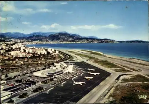 Ak Nice Nizza Alpes Maritimes, L'Aeroport de Nice Cote d'Azur, La Baie des Anges, Le Cap-Ferrat