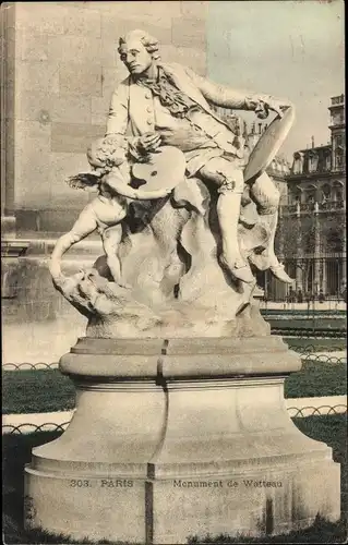 Ak Paris VI. Arrondissement Luxembourg, Monument de Watteau