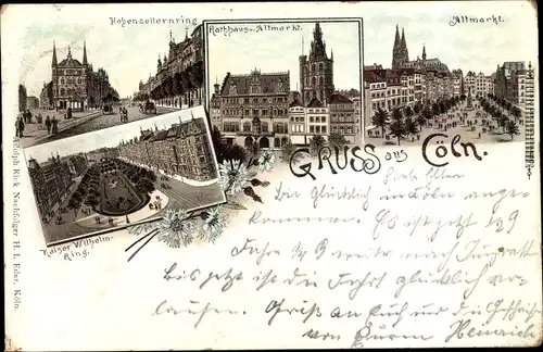 Litho Köln am Rhein, Rathaus, Altmarkt, Hohenzollernring, Kaiser Wilhelm Ring