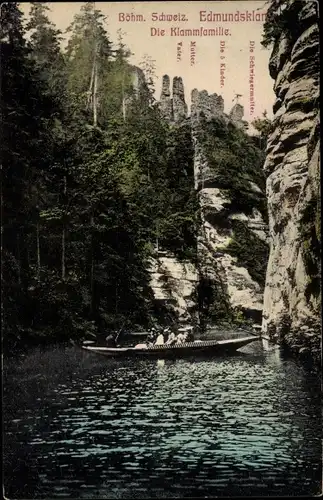 Ak Hřensko Herrnskretschen Elbe Region Aussig, Edmundsklamm, Klammfamilie, Ruderpartie