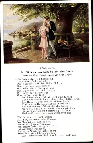 Liedkarten Künstler Ak Volkhofen, Rüdesheim am Rhein, Am Rüdesheimer Schloss steht eine Linde