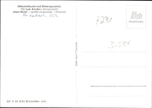 Ak Kniebis Freudenstadt im Nordschwarzwald, Haus Welle