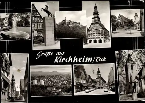 Ak Kirchheim unter Teck Baden Württemberg Rathaus Kirche Fontäne Ortsansichten