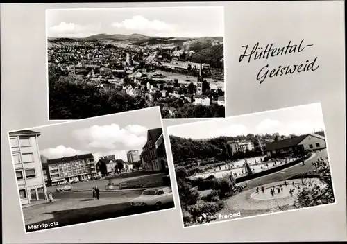 Ak Hüttental Geisweid Siegen Nordrhein Westfalen, Markt, Freibad, Panorama