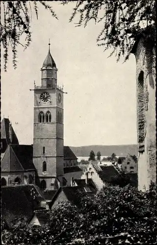 Ak Überlingen am Bodensee, Kirche, Ortspartie