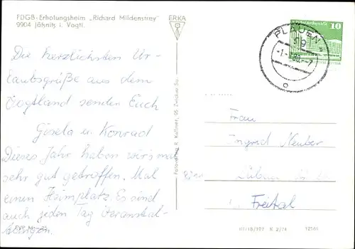 Ak Jößnitz im Vogtland, FDGB Erholungsheim Richard Mildenstrey