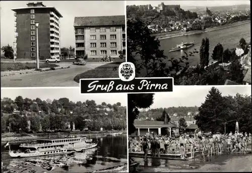 Ak Pirna an der Elbe, Teilansicht, Geibeltbad, Salondampfer