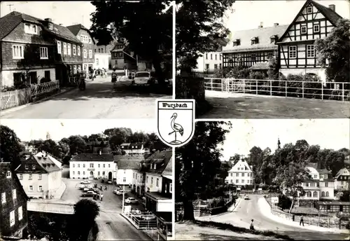 Ak Wurzbach im Saale Orla Kreis, Blick auf die Ortschaft, Wappen