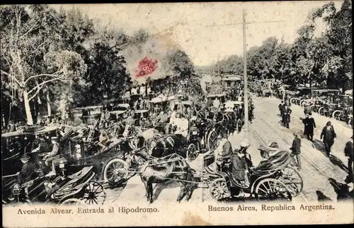 Ak Buenos Aires Argentinien, Avenida Alvear, Entrada al Hipodromo, Kutschen