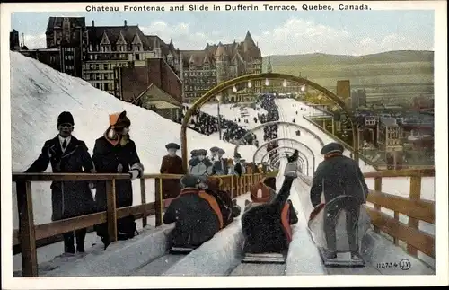 Ak Québec Kanada, Chateau Frontenac, Slide in Dufferin Terrace, Rodelbahn