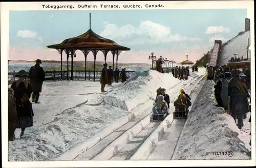 Ak Québec Kanada, Tobogganing, Dufferin Terrace