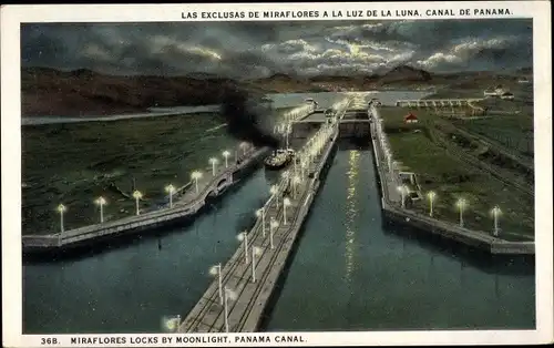 Ak Panama Canal, Miraflores locks by Moonlight, Exclusas