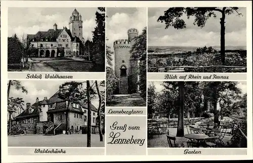 Ak Mainz Gonsenheim Budenheim, Waldrestaurant am Lennebergturm, Waldschänke, Schloss Waldhausen