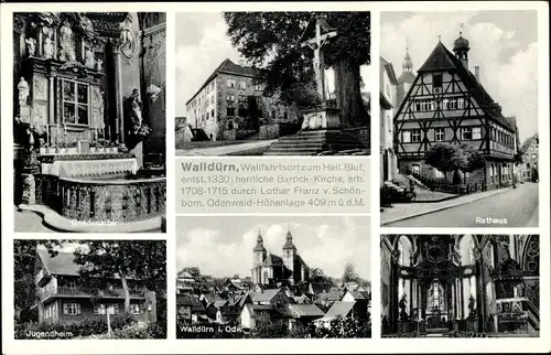 Ak Walldürn im Odenwald, Stadt, Jugendheim, Rathaus, Kircheninneres, Gnadenaltar