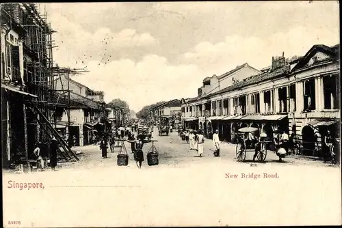 Ak Singapore Singapur, New Bridge Road, Rikscha