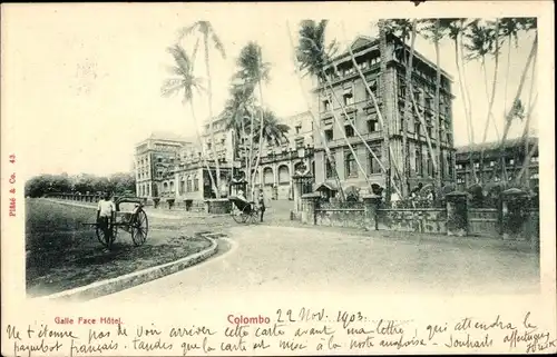 Ak Colombo Ceylon Sri Lanka, Galle Face Hotel, Rikscha