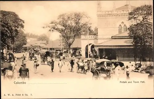 Ak Colombo Ceylon Sri Lanka, Pettah and town hall, Rikscha