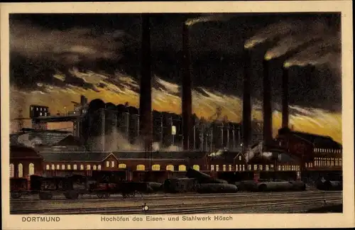 Ak Dortmund im Ruhrgebiet, Eisen und Stahlwerk Hösch, Blick auf die Hochöfen