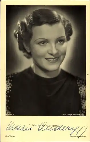 Ak Schauspielerin Maria Andergast, Portrait, Autogramm