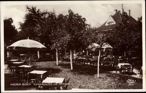 Ak Meerbusch im Rheinkreis Neuss, Terrassen und Garten Restaurant Meerer Busch