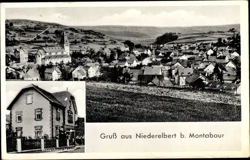 Ak Niederelbert bei Montabaur, Panoramablick auf Ort mit Warenhaus Mahr