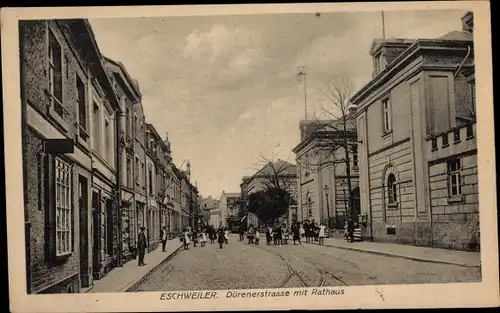 Ak Eschweiler Eifel, Dürenerstraße mit Rathaus, Kinder