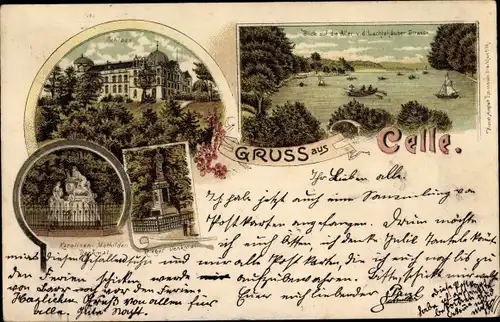 Litho Celle in Niedersachsen, Schloss, Karolinen Mathilden Denkmal, Kriegerdenkmal