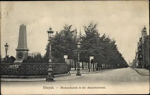 Ak Rheydt Mönchengladbach am Niederrhein Bismarcksäule Augustastraße