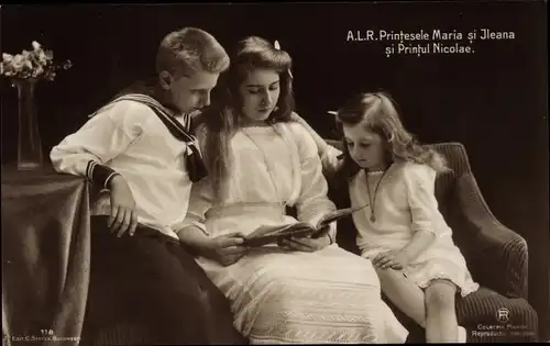 Ak A. L. R. Printesele Maria si Ileana si Printul Nicolae, Adel Rumänien