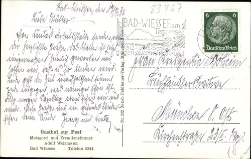 Ak Bad Wiessee in Oberbayern, Gasthof zur Post, Innenansicht