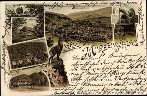 Litho Mürzzuschlag Steiermark, Kurhaus, Steinhaus, Hotel Lambach, Totalansicht