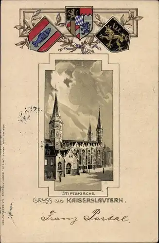 Präge Wappen Litho Kaiserslautern in der Pfalz, Stiftskirche